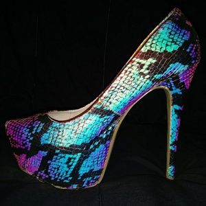 Holographic Snakeskin Platform Heels